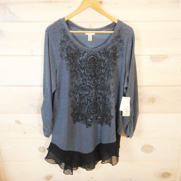 NWT Madison & Berkeley Women's Plus size 2X Tunic Top Stretch Boho Ruched Sleeve - Picture 1 of 11